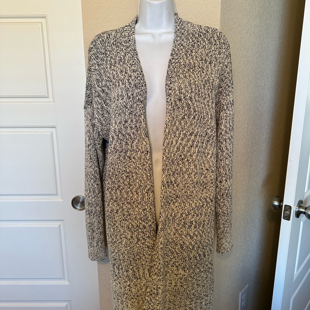 LOFT Black and White Open-Front Cardigan